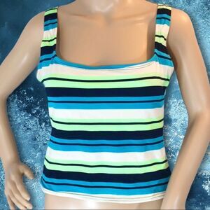 Anne Cole Vintage 1990s Striped Tankini Swim Top Built In Bra Shelf 10